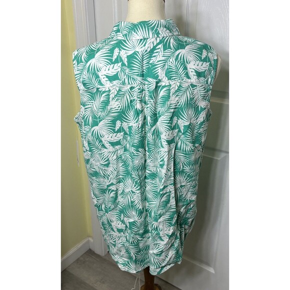 NWT Croft & Barrow Linen Blend Tank Shirt Green White Leaves Size Large - Picture 3 of 7